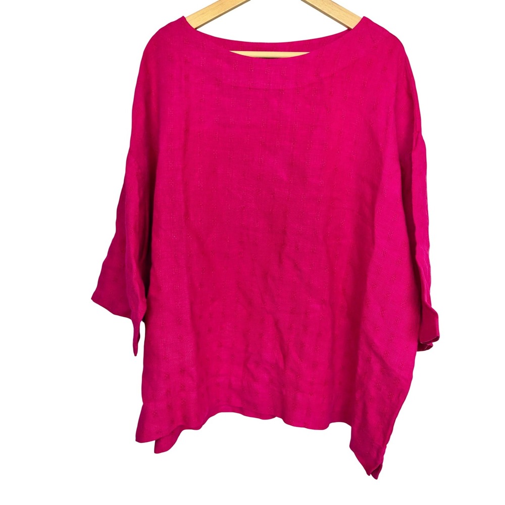 Bryn Walker Linen Resort Top Hot Pink Windowpane Boxy Oversized Blouse OS